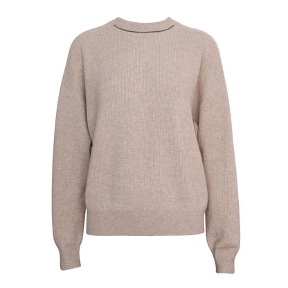 Women's ribbed crew-neck knit sweater