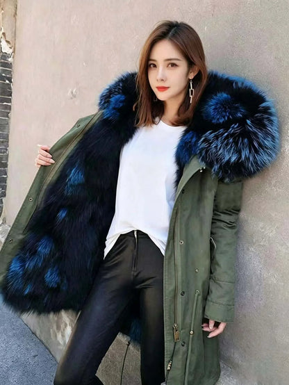 Women's winter parka with removable faux fur collar and lining