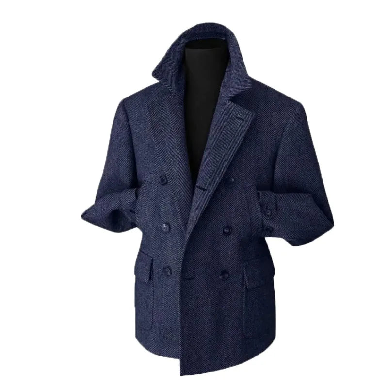 Men's Double-Breasted Vintage Business Blazer – Classic Houndstooth Look for Office & Festive Occasions