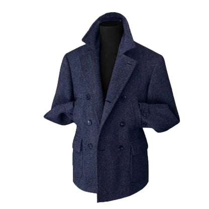Men's Double-Breasted Vintage Business Blazer – Classic Houndstooth Look for Office & Festive Occasions