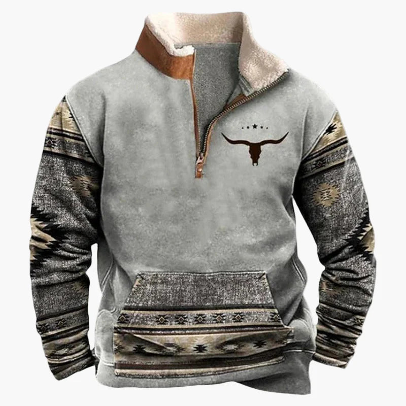 Men's sweater in western style with half zipper and Aztec pattern – perfect for outdoor and leisure