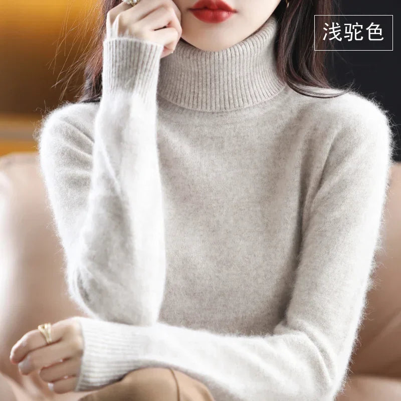 Women's turtleneck sweater long sleeves fine-knit sweater soft material