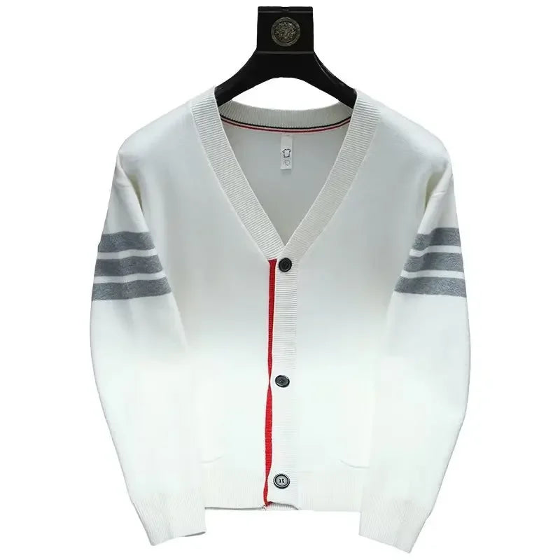 Men's V-neck cardigan with striped pattern
