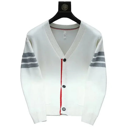 Men's V-neck cardigan with striped pattern