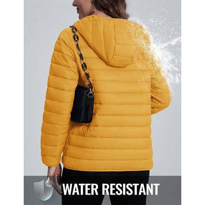 Damen Steppjacke mit Kapuze, Reißverschluss, Gelb
