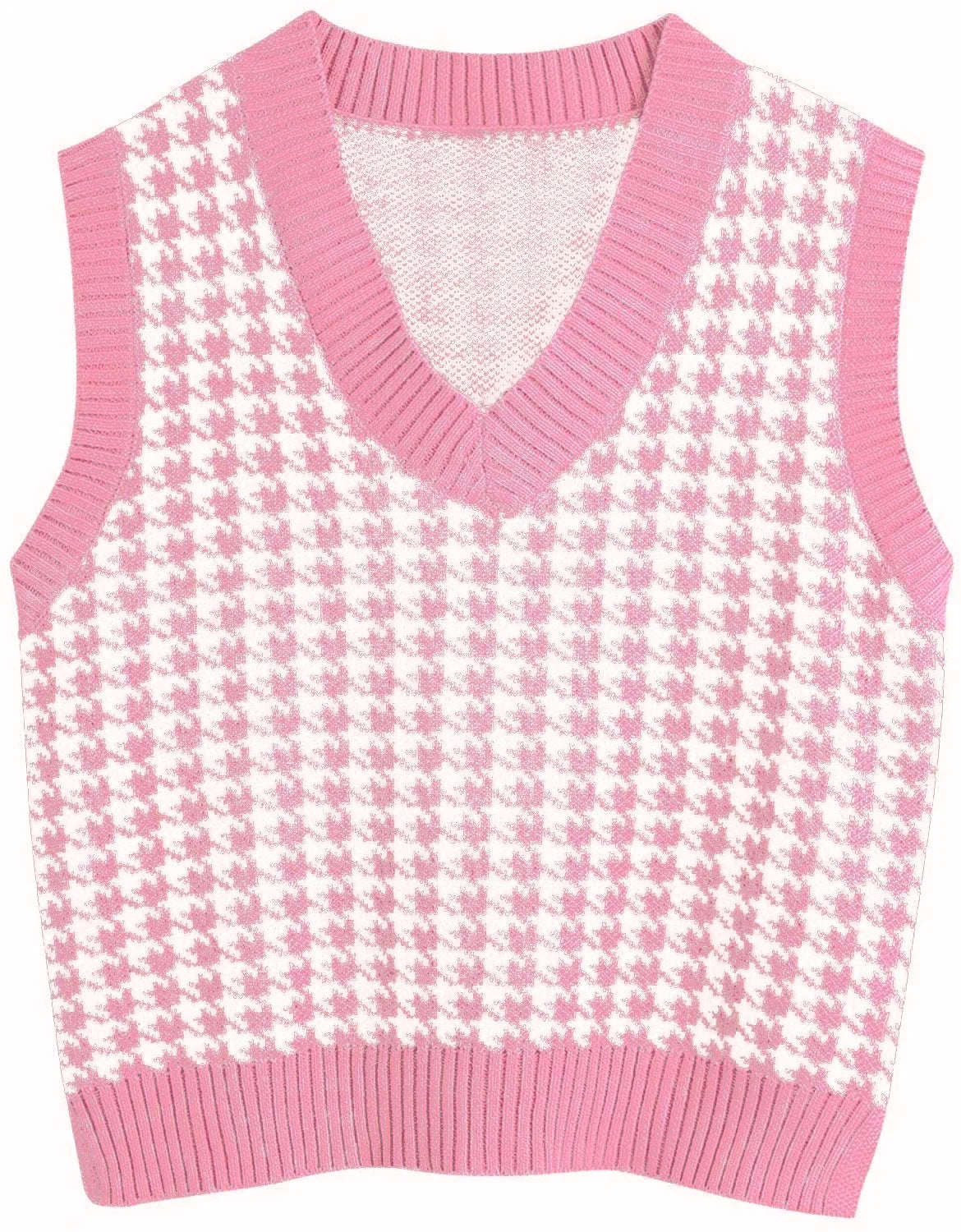 Women's knitted vest houndstooth V-neck sleeveless sweater vest