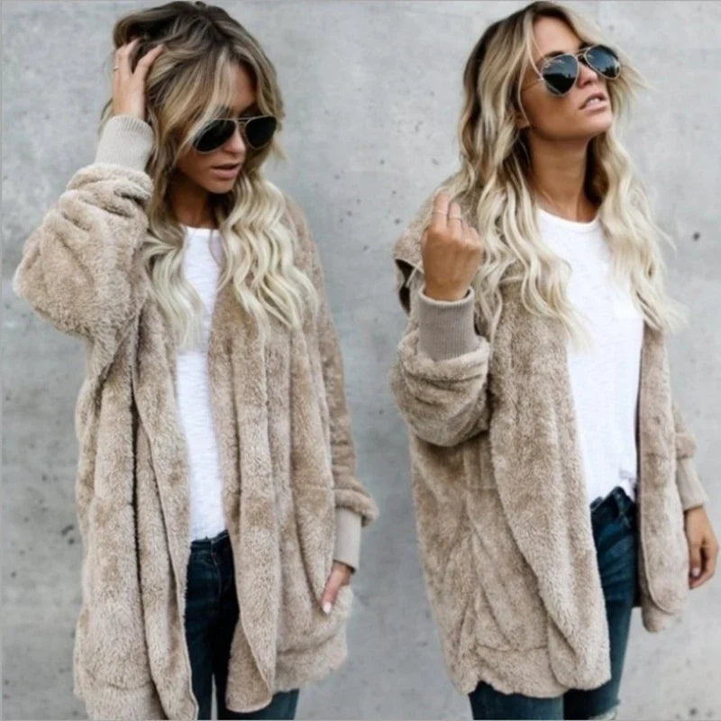 Damen Kuschelige Strickjacke Offen Flauschige Jacke Langarm