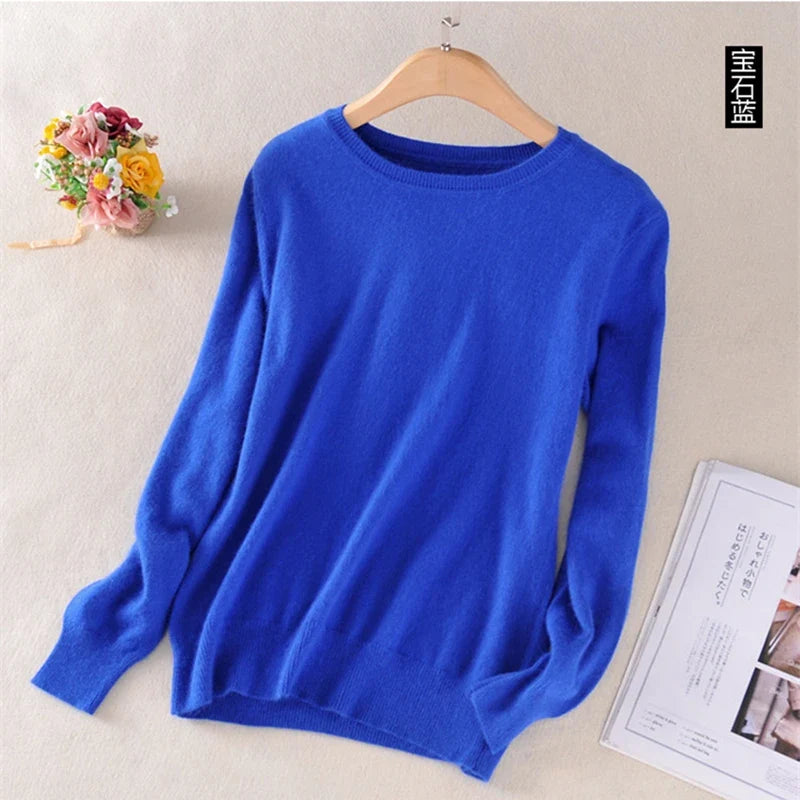 Women's Crew Neck Long-Sleeve Basic Knit Sweater in Many Colors