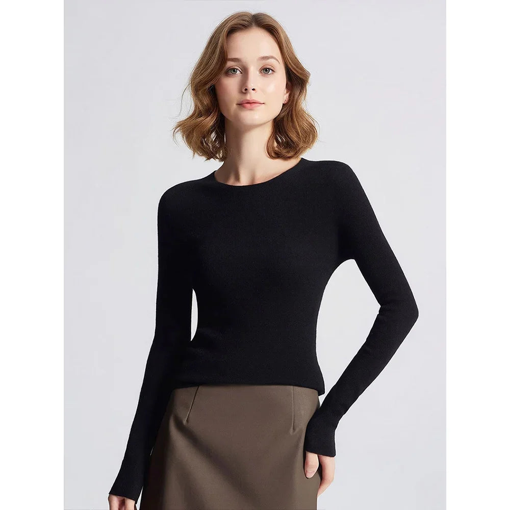 Women's Slim-Fit Crew-Neck Fine-Knit Long-Sleeve Top