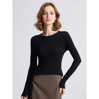 Women's Slim-Fit Crew-Neck Fine-Knit Long-Sleeve Top