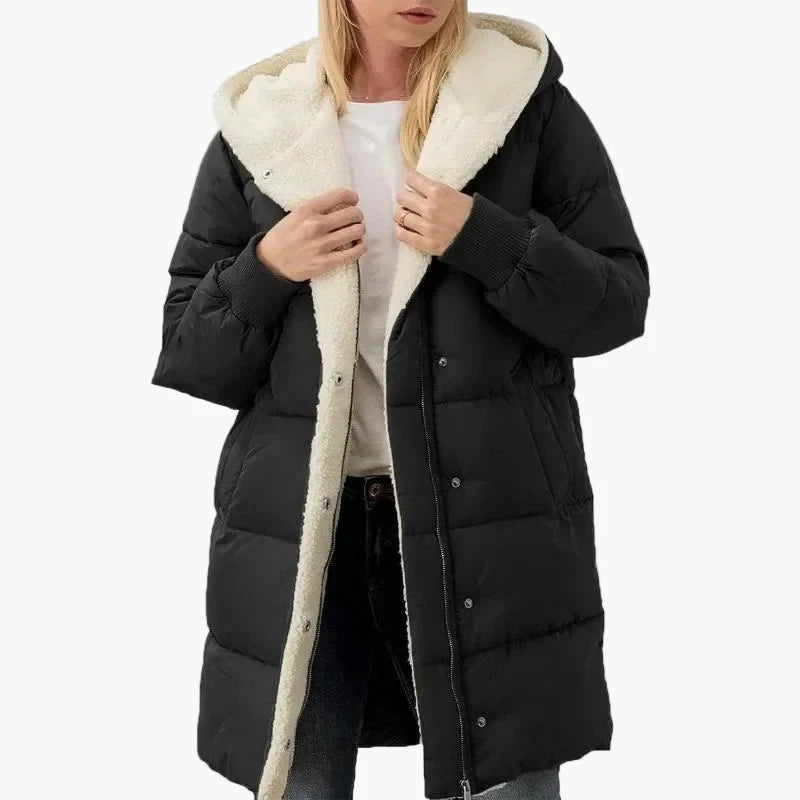 Women's winter quilted coat with hood – long warm casual coat
