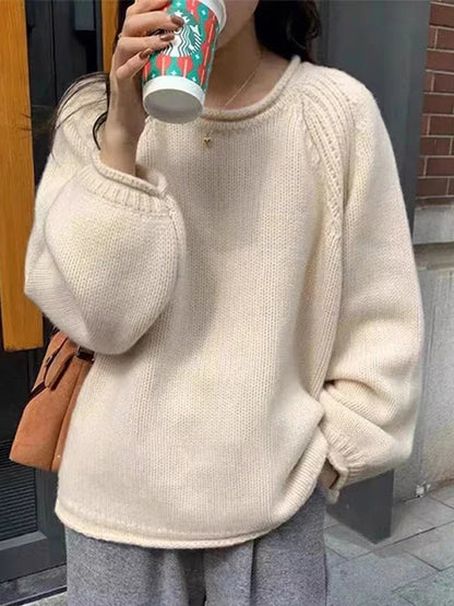 Women's Oversized Crew-Neck Sweater with Wide Sleeves