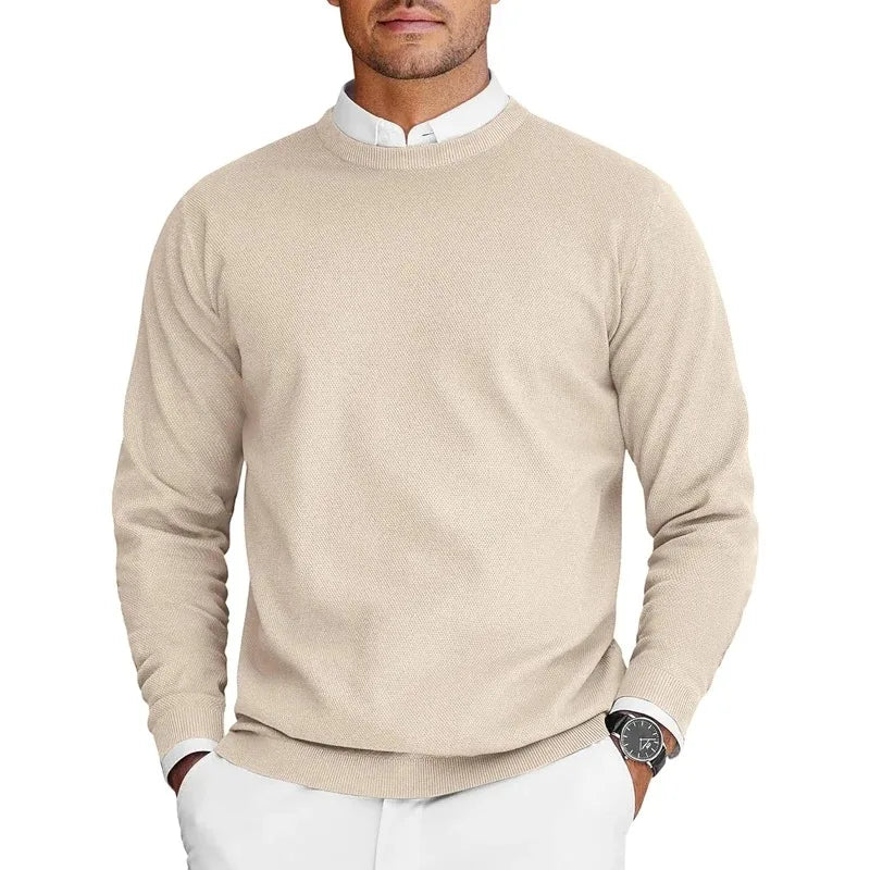 Men's fine-knit crew-neck sweater long-sleeve