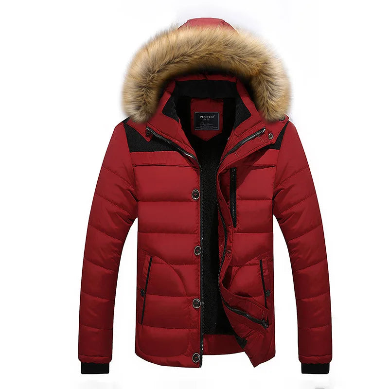 Herren Winterjacke mit Kapuze und Kunstfellbesatz, gesteppt, warm gefüttert