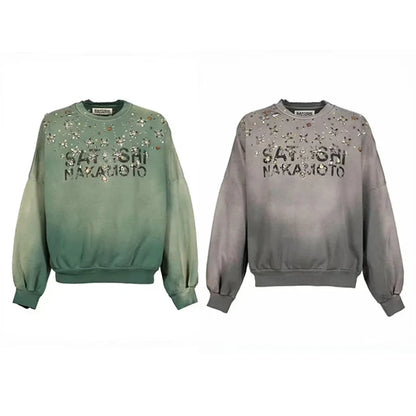 Unisex Crew-Neck Ombre Sweatshirt with Rhinestone Details
