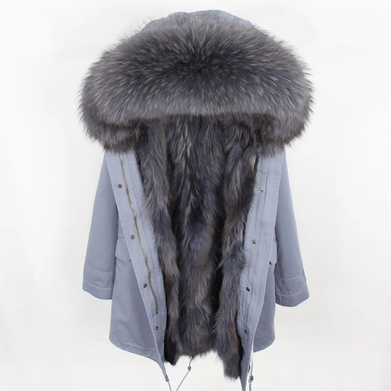 Women's winter parka with removable faux fur collar and lining