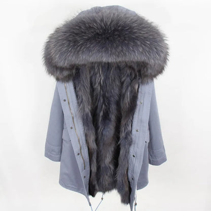 Women's winter parka with removable faux fur collar and lining