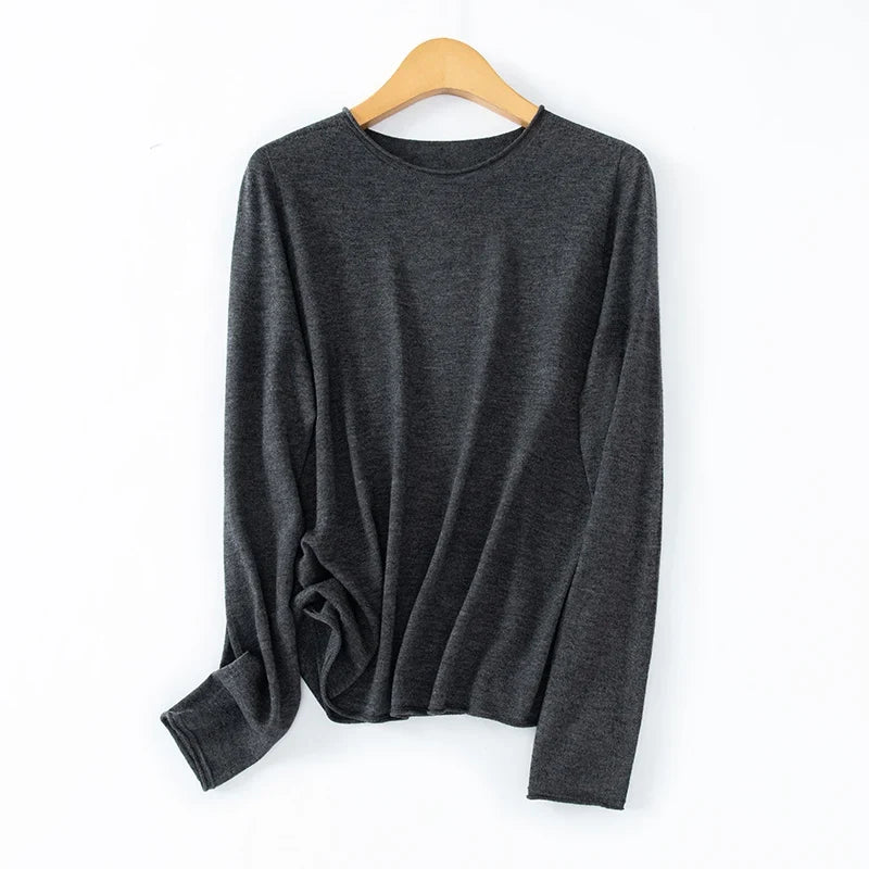 Langarm-Pullover Damen Rundhals Leichtes Material Einfarbig