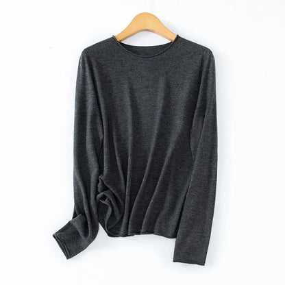 Langarm-Pullover Damen Rundhals Leichtes Material Einfarbig