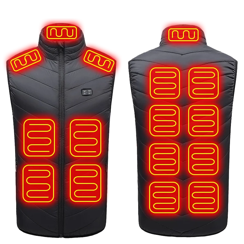 Heated quilted vest with USB connection and 21 heating zones, black
