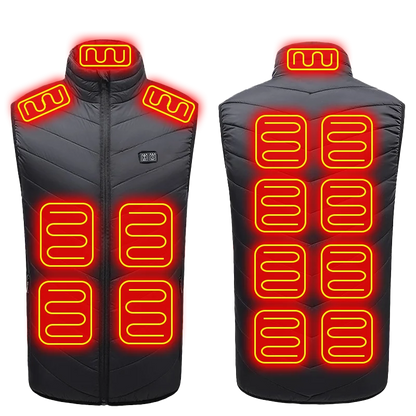Heated quilted vest with USB connection and 21 heating zones, black