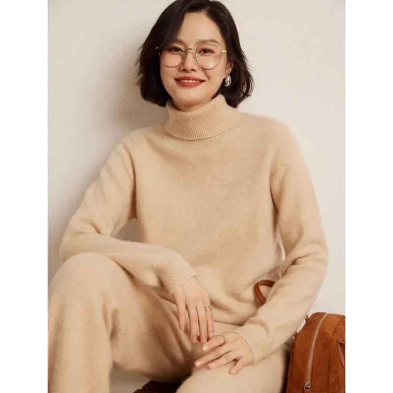 Women's long-sleeved turtleneck knitted sweater, warm, solid color