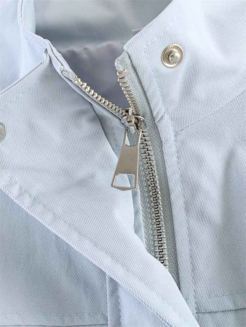 Women's Jacket with Stand Collar and Drawstring Waist