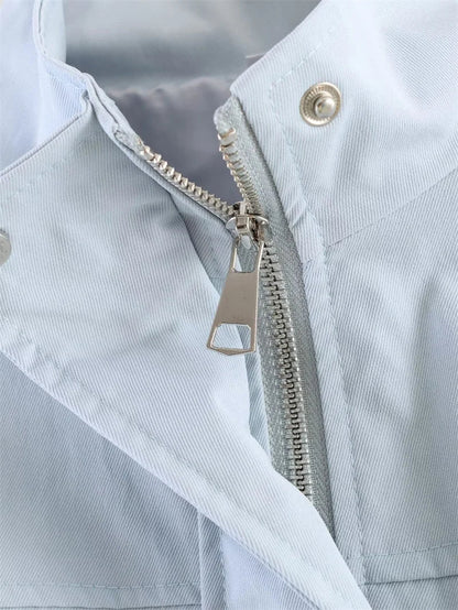 Women's Jacket with Stand Collar and Drawstring Waist