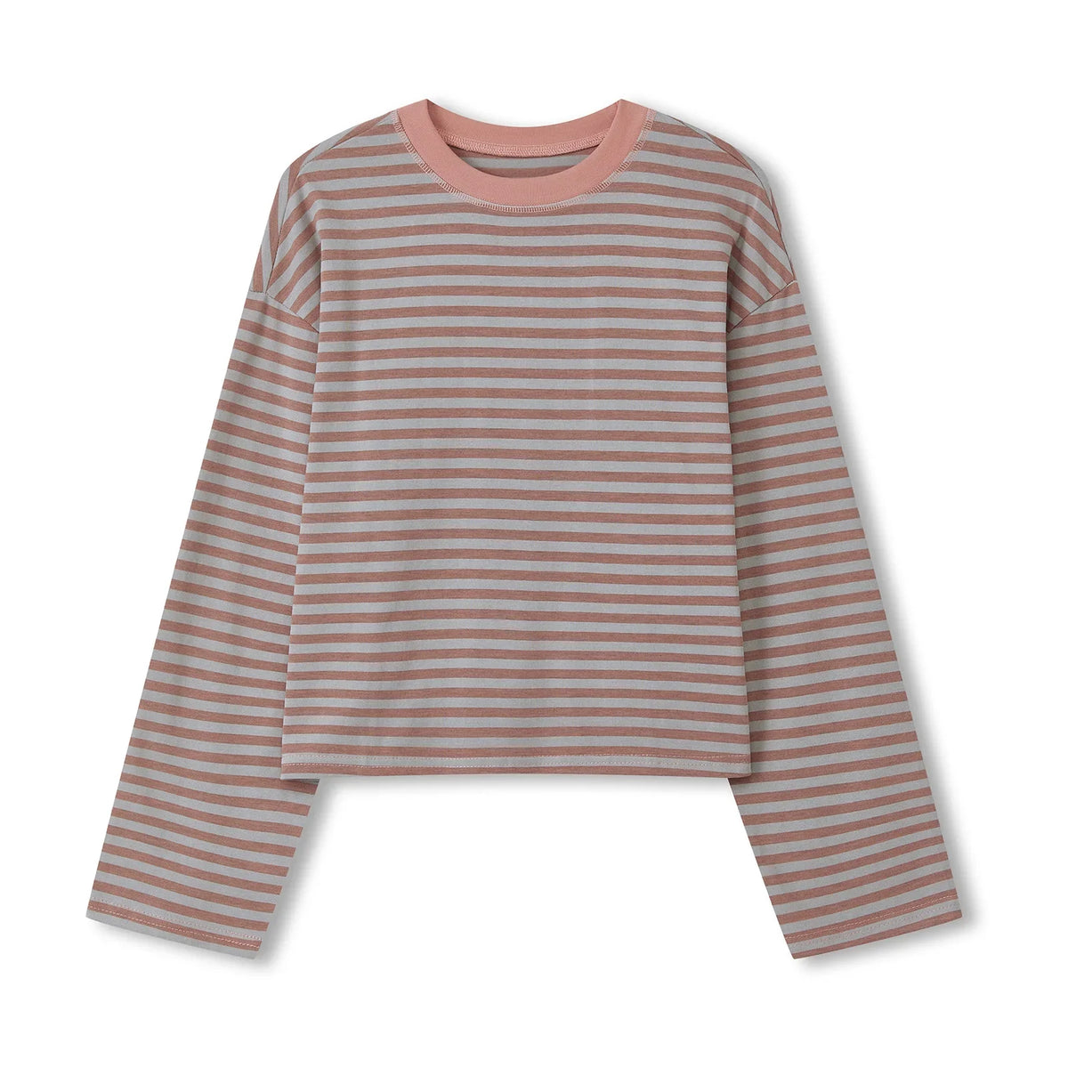 Gestreiftes Langarmshirt Damen Rundhalsausschnitt Oversize Cropped