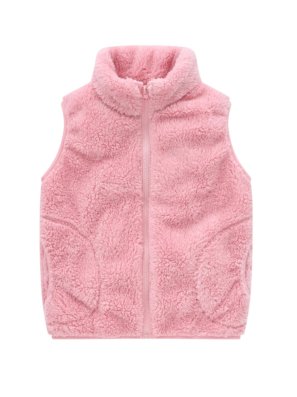 Children's fleece vest with zipper and stand-up collar in light beige