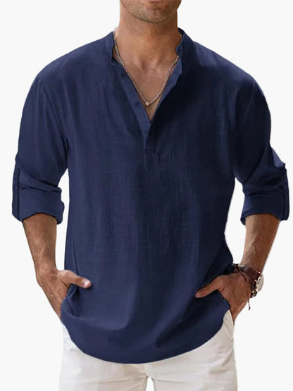 Men's Casual Shirt with V-Neck and Button Placket – Relaxed Style for Everyday Life & Vacation