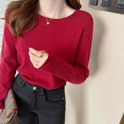 Damen Langarm Oberteil Rundhals Pullover Mehrfarbig