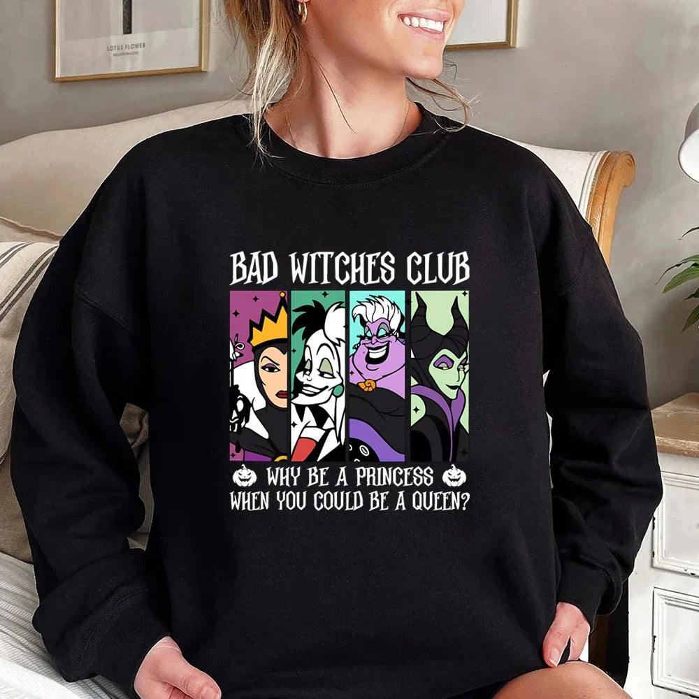 Women's Crew-Neck Sweatshirt with "Bad Witches Club" Print