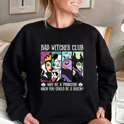Women's Crew-Neck Sweatshirt with "Bad Witches Club" Print