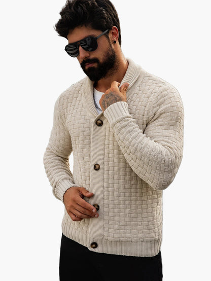 Men's cardigan with shawl collar – Stylish casual cardigan, modern design