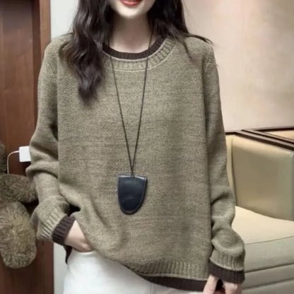 Women's long-sleeve sweater with crew neckline, ribbed cuffs and hem