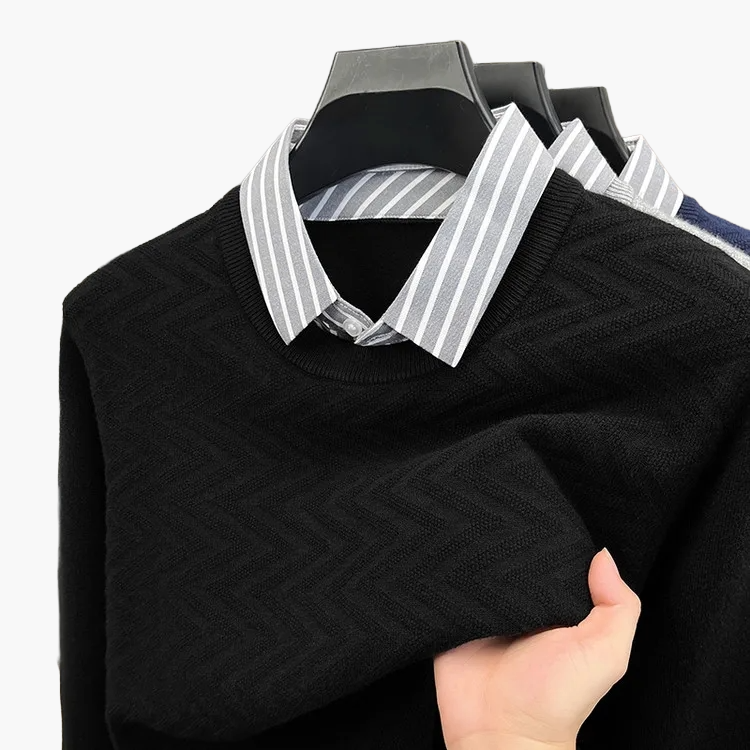 Men's sweater with fake shirt collar in business look – elegant knitted sweater for office & everyday use