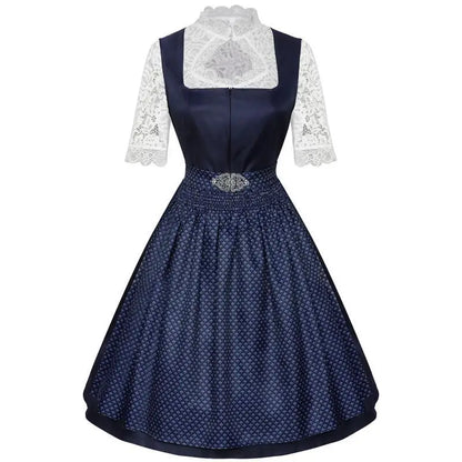 Dirndl mit Schürze und Spitzenbluse Grüner Blauer Trachtenrock Trachtenmode