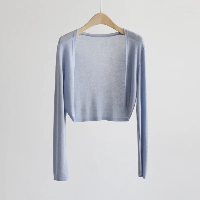 Damen Kurzstrickjacke Bolero dünn Langarm einfarbig