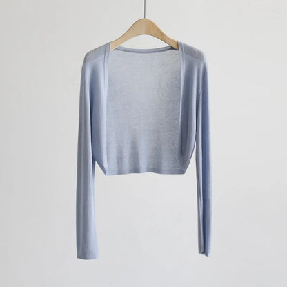 Damen Kurzstrickjacke Bolero dünn Langarm einfarbig