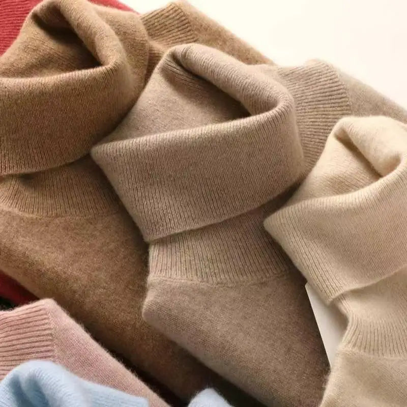 Women's long-sleeved turtleneck knitted sweater, warm, solid color