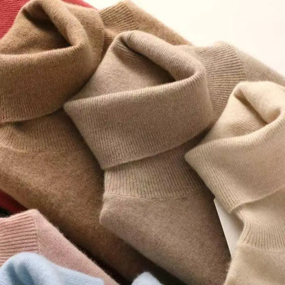 Women's long-sleeved turtleneck knitted sweater, warm, solid color