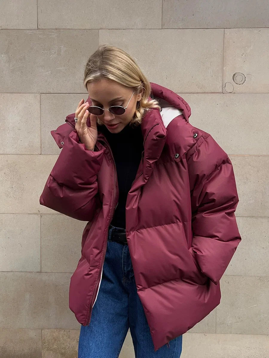 Damen Daunenjacke Winter Kurz Gepolsterte Steppjacke mit Kapuze