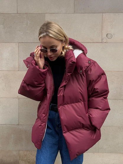 Damen Daunenjacke Winter Kurz Gepolsterte Steppjacke mit Kapuze