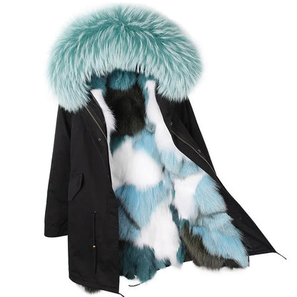 Women's winter parka with pink faux fur lining & hood