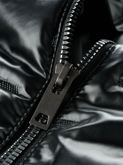 Men's Black Shiny Hooded Puffer Jacket
