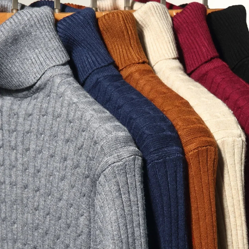 Cable-knit turtleneck sweater, knitted pullover for men