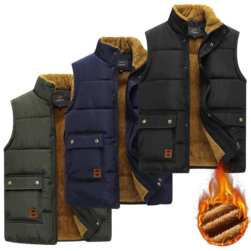 Men's winter vest, lined, V-neck, dark green