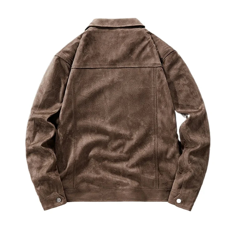 Men's Winter Jacket Suede Look with Teddy Lining, Button Closure