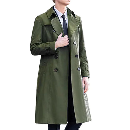 Men's Double-Breasted Trench Coat Long Coat Windbreaker